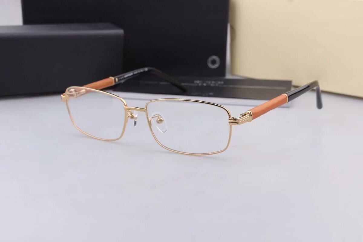 MONT Brand Vintage Wood Legs Optical Eyewear Frame Business Lightweight Myopia Prescription Glasses Frames MB448: Gold