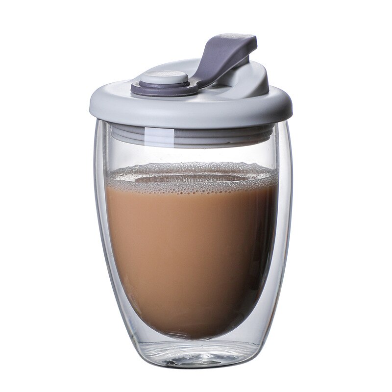 250ml 350ml 450ml dwuwarstwowy szklany kubek do kawy z pokrywką szczelny podróż mleko herbata cytrynowa kubek Dinkware: Jasno szary / 450ml