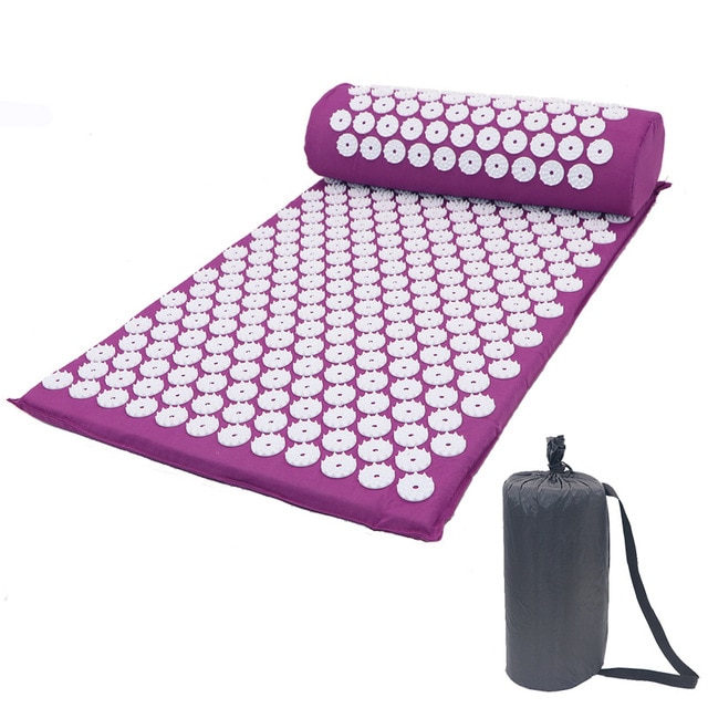 Acupressure Massager Mat Relief Tension Body Soft Yoga Mat Relaxation Relieve Body Stress Pain Spike Cushion Mat with Pillow&Bag: Purple 1 with bag