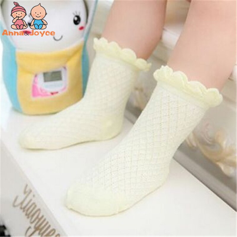 6 par/lote de calcetines de malla para niñas. Calcetines finos de algodón para niños para primavera y verano. Colores sólidos acogedores para niños.