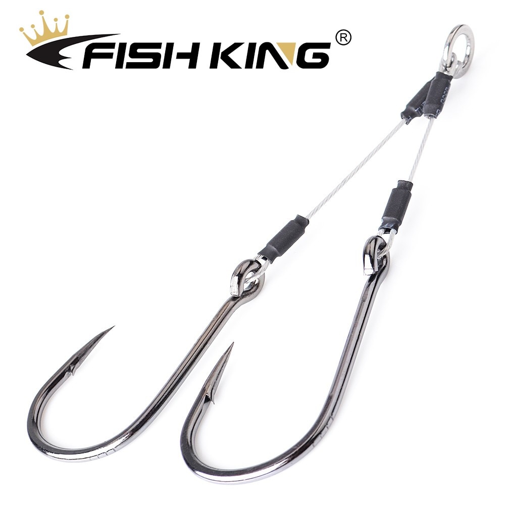 FISH KING 100/120/150Lbs Metal Jig Double Hook High Carbon Steel 5/0#-12/0# Assist Hooks With Line Fishing Hook