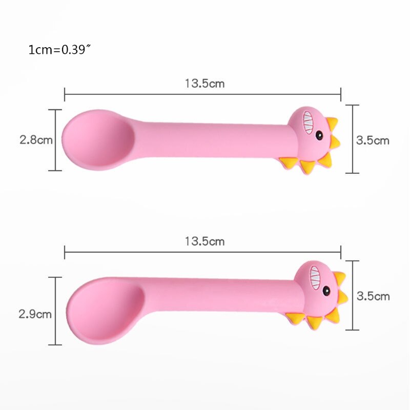 2 uds. De cuchara de alimentación de bebé, sin BPA, utensilios de silicona con bonitos dibujos animados de dinosaurios, vajilla de entrenamiento de aprendizaje infantil