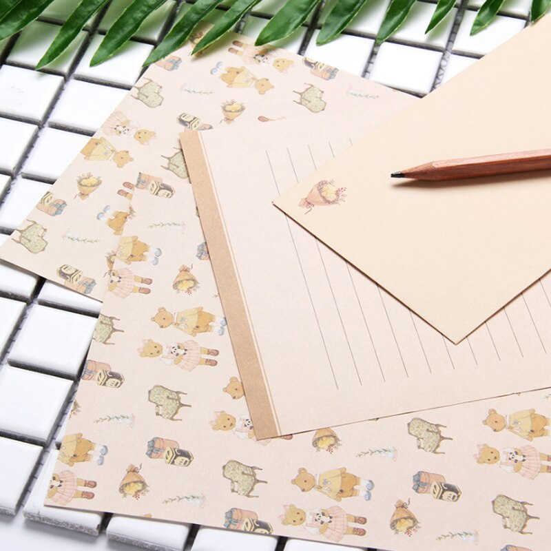 3 Envelope+6 Paper Letter Kawaii Flower Animal Letterhead Stationery School Office Supplies Children Envelope Wedding
