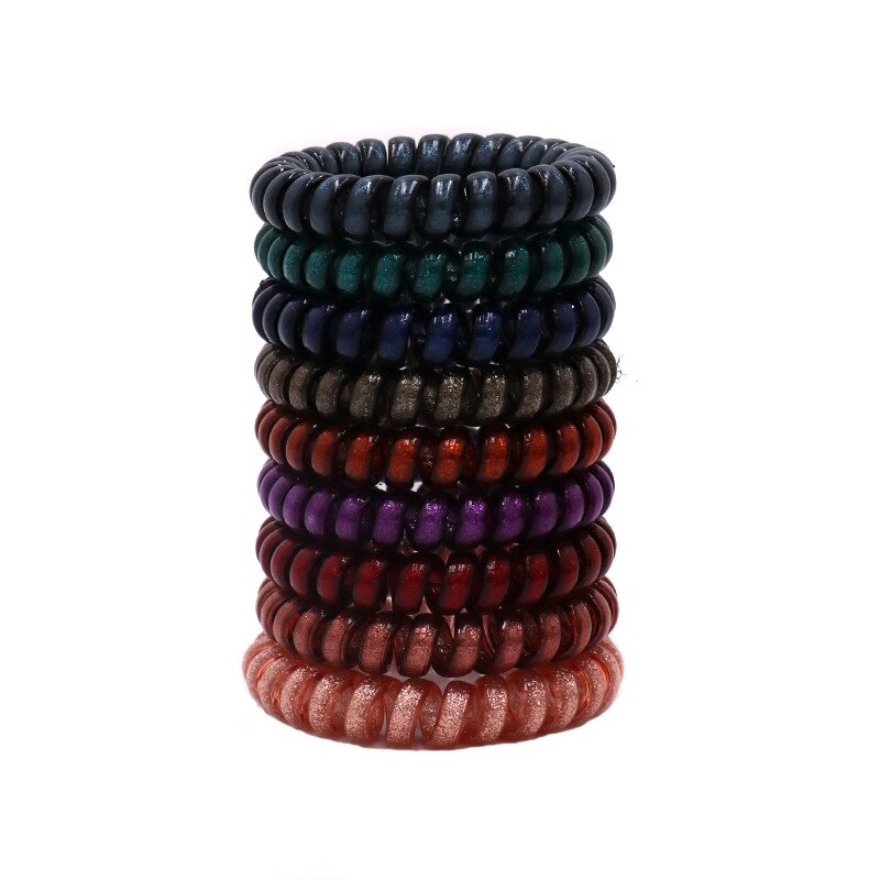 Big Grosso Plástico Elástico Cabelos para Mulheres, Multi Cores, Fio de Telefone, Bandas De Borracha, Stretchy Ponytail, Personalidade Presente, 9Pcs: Preto Verde