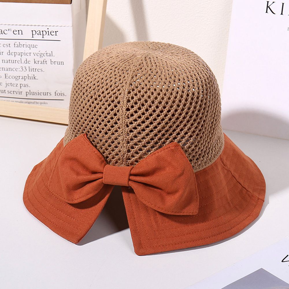 Cappello da spiaggia pieghevole portatile 2021 nuovo cappello da sole a tesa larga Bowknot visiera Casual estiva con cappuccio in paglia per cappello da donna con secchiello: brick red(56cm-58cm)