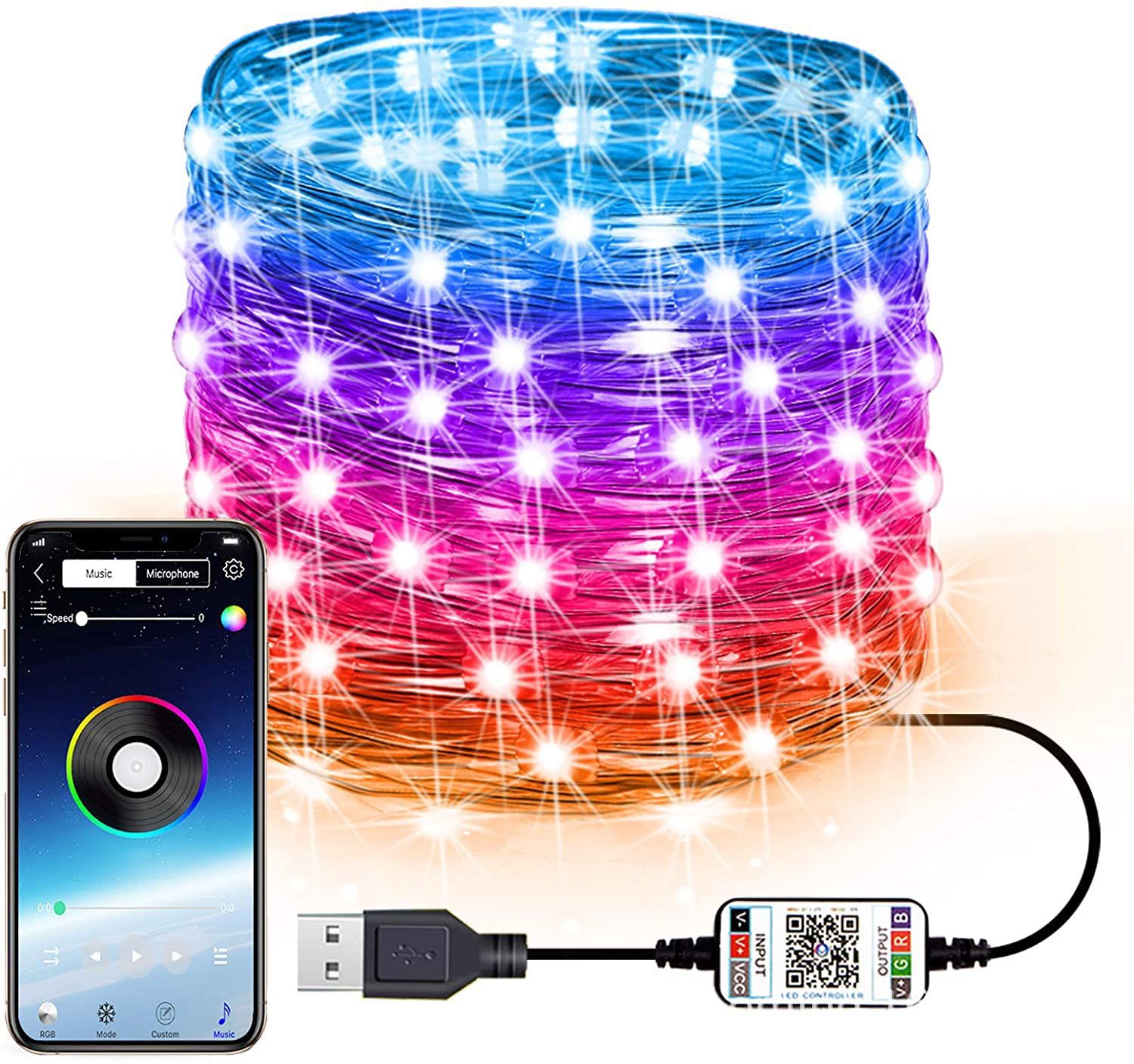 LED Bluetooth Lights RGB 5V Waterproof String Curtain Garland Year Lighting USB Fairy Sandlot Festoon Light: 2M