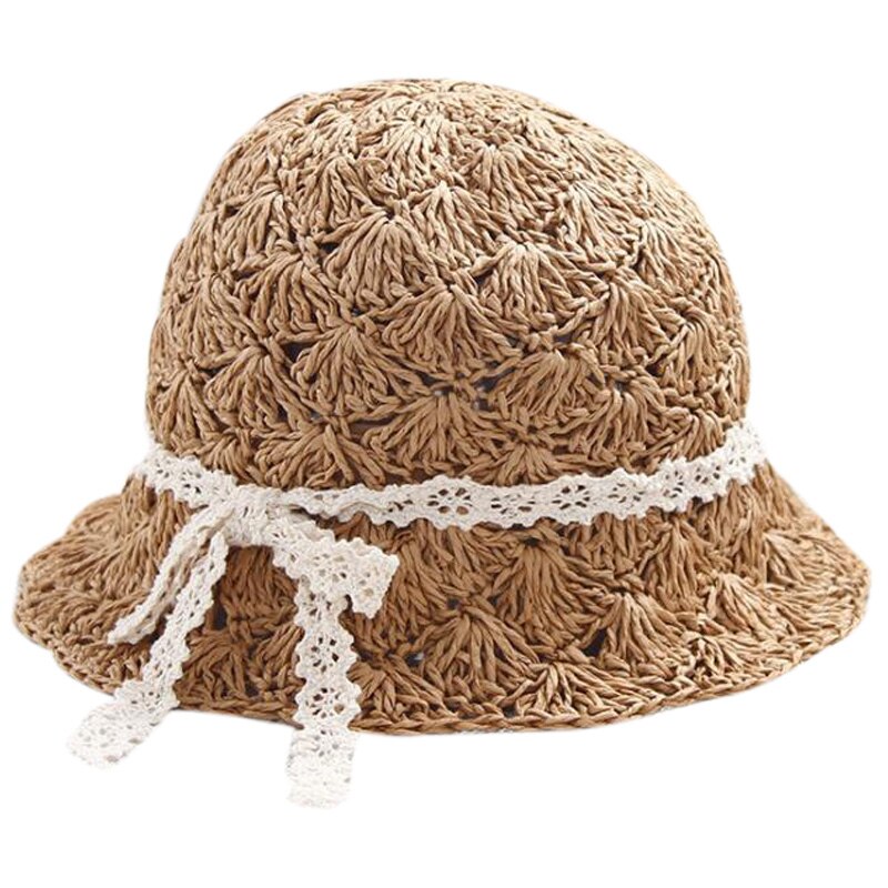 Håndlavede piger strandhatte hatte til pige forældre-barn solhatte sommer stråhat til piger khaki: Default Title