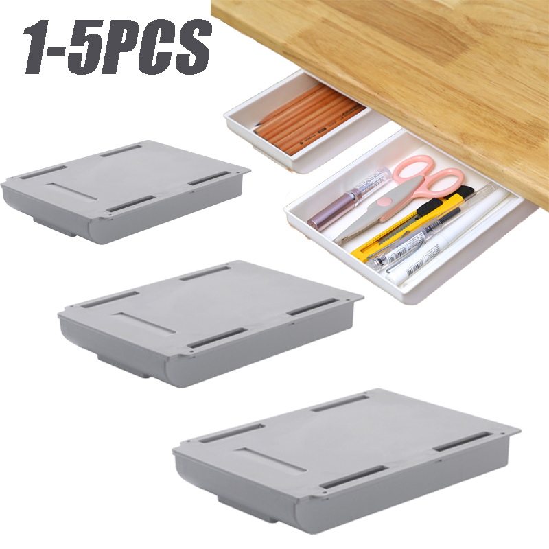 Adhesive Under Desk Drawer Organizer Hidden Table Storage Box Slide Out Tray Simple Sundries Cosmetics Stationery Organizer