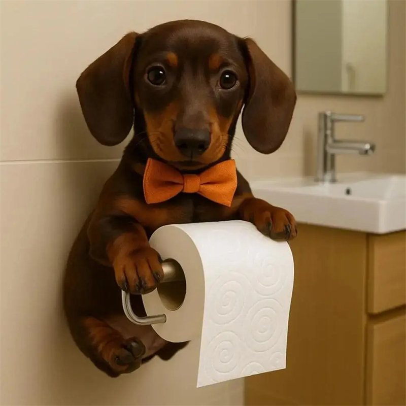 Soporte de papel higiénico para perro divertido, estatua de Animal de resina montada en la pared, organizador de rollos de pañuelos para el baño, decoración del hogar, 1 Uds.: Morado