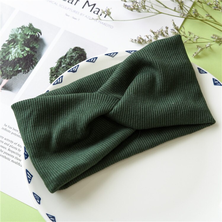 Diademas de lana con nudo cruzado tejido liso para mujer, soporte para el pelo, cintas elásticas para el cabello, turbante, accesorios para el cabello: green-1