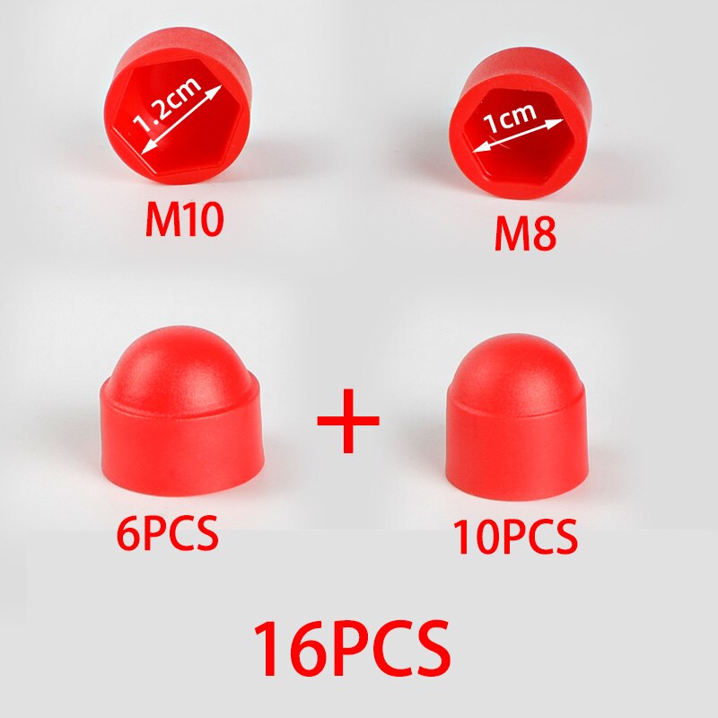 M8 M10 Plastic Metric Dome Bolts Nuts Head Protection Caps for Geely Emgrand X7 EC7 Atlas Boyue CK2 GC6 Parts LC Accessories: 16pcs red