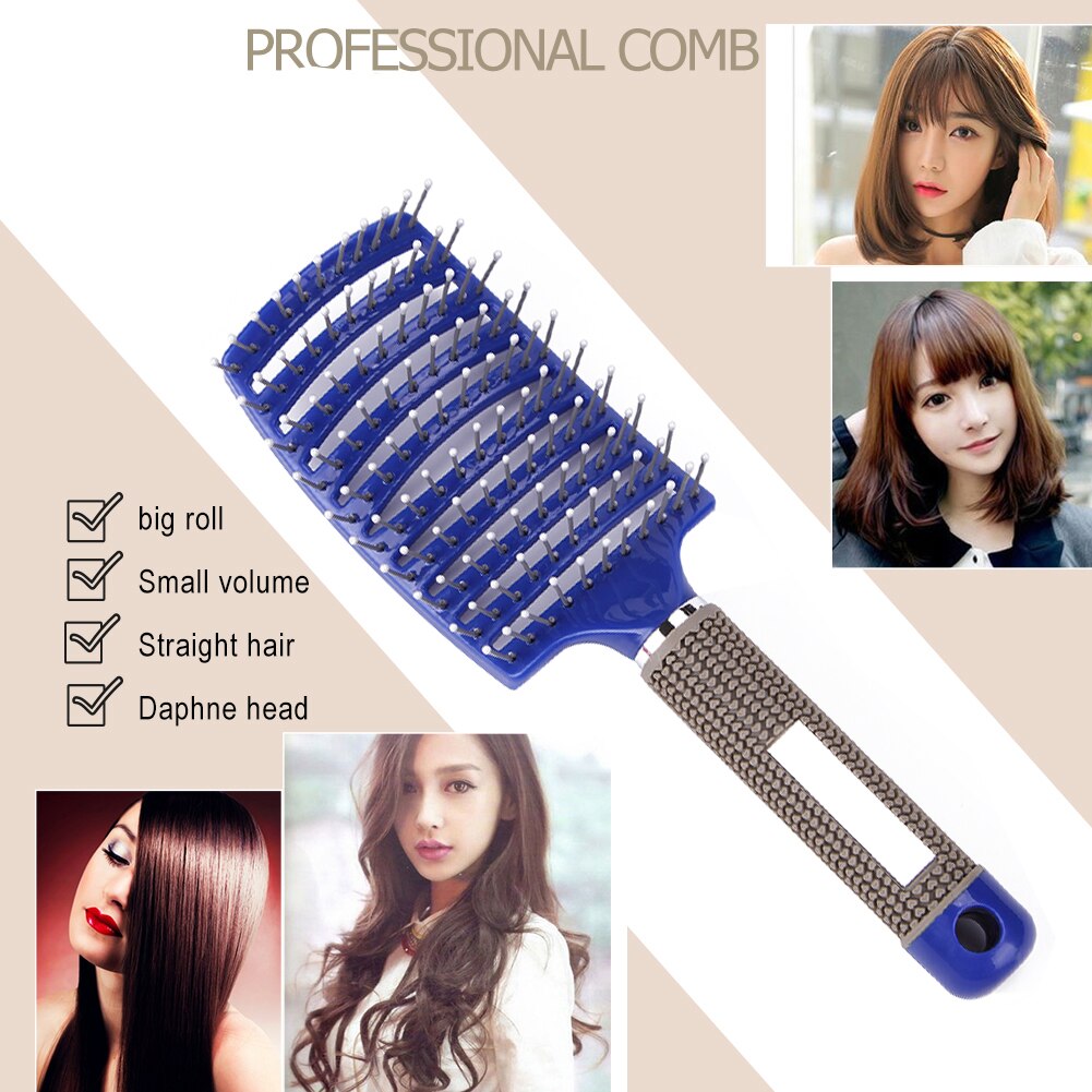Cepillo con Cerdas de Nailon para el Cabello de Mujer, Peine para Masaje de Pelo Rizado o Mojado, Accesorio de Estilismo y Peluquería ideal para Salón de Belleza