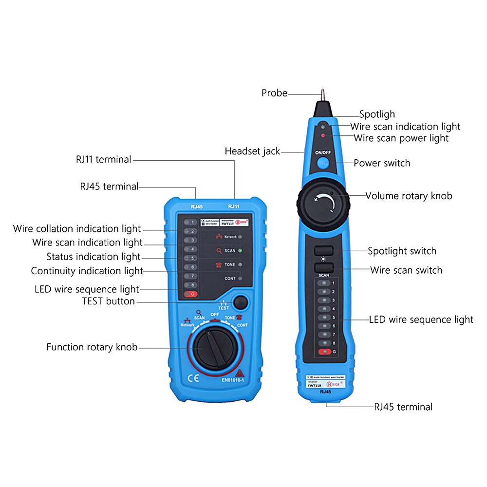 Elisona RJ11 RJ45 Cat5 Cat6 Telephone Wire Network Tracker Tracer Toner Ethernet LAN Cable Tester Detector Line Finder Gadgets