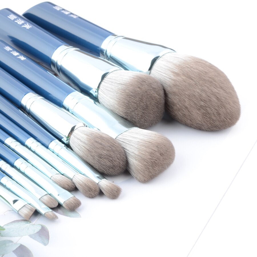 11 stk/sæt blå makeup børster sæt foundation blusher bronzer sculpting highlighter øjenskygge øjenbryn make up børste grå hår