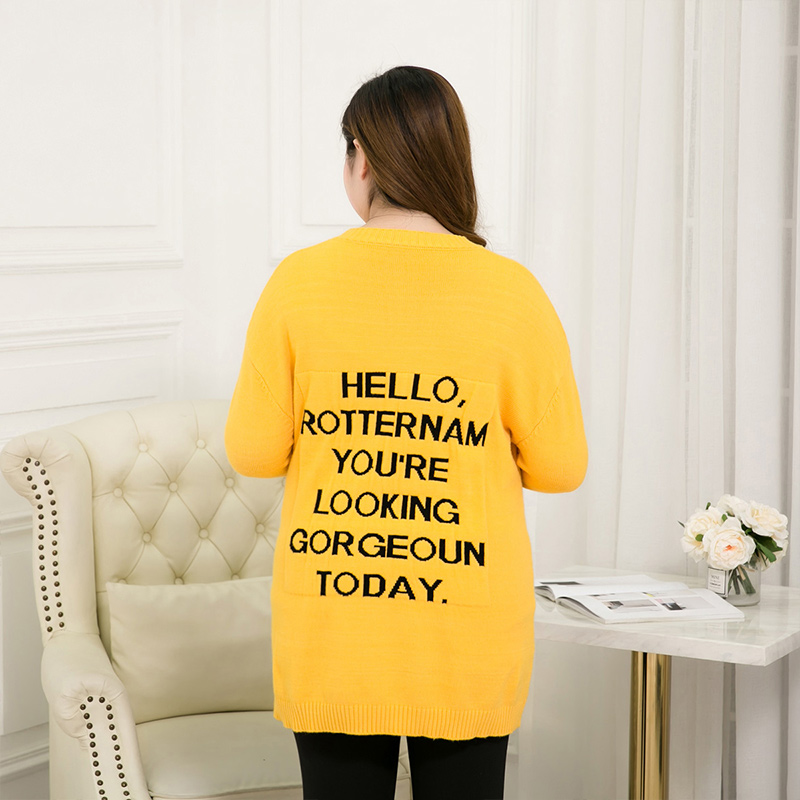Grande taille robe de maternité plus gros automne et hiver vêtements veste pull femmes longue section chemise marée: Jaune / 3XL