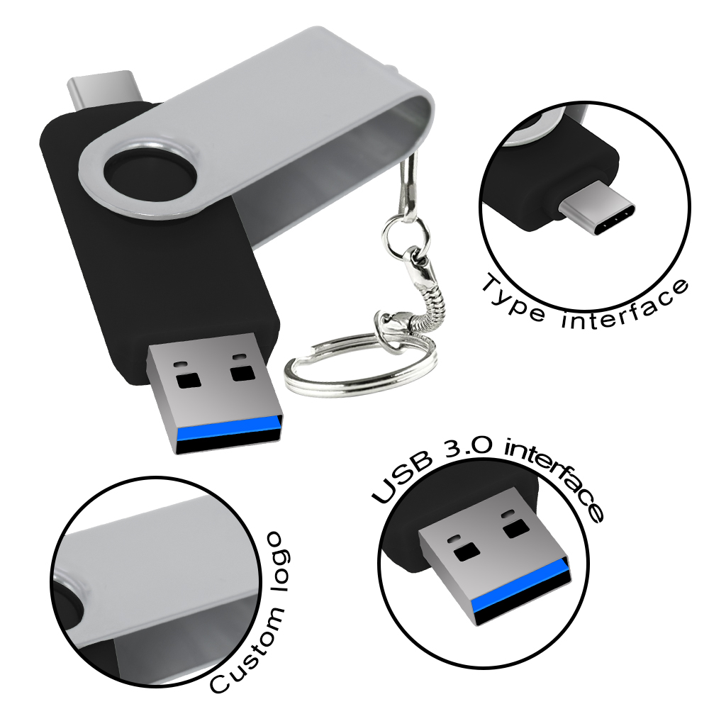 TYPE C USB 3.0 Flash Drive Metal Pen Drive128GB64GB 32GB16GB 8GB Memory Stick 2IN1 High Speed Pendrive U Disk External Storage