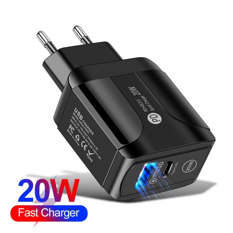 Quick Charge 3.0 + PD20W USB Charger EU/US/UK Plug For Phone Adapter For Huawei Mate 30 Tablet Portable Wall Mobile Fast Charger