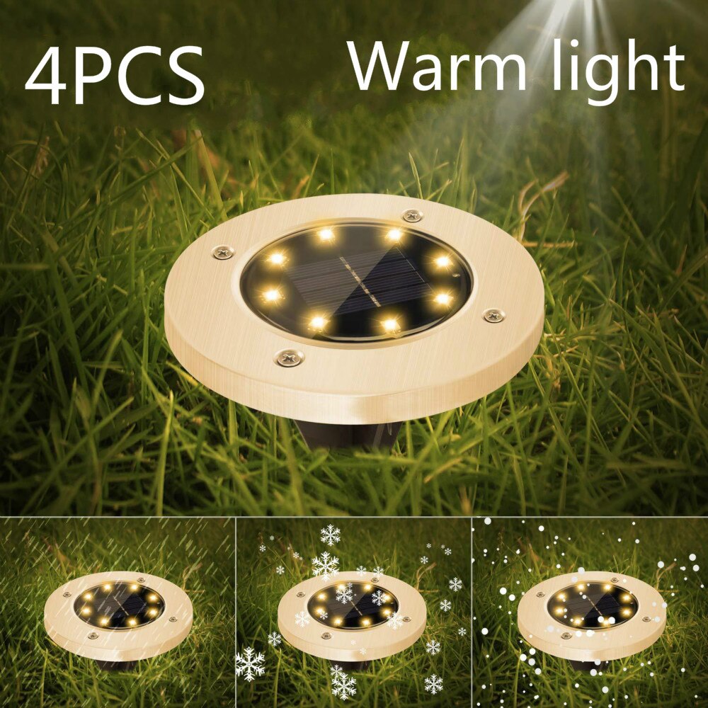 Yanke op zonne-energie werkende grondverlichting, waterdichte tuinpadverlichting met gazon, buitenverlichting met plug-in lamp: 4 stuks warm licht / 8 led