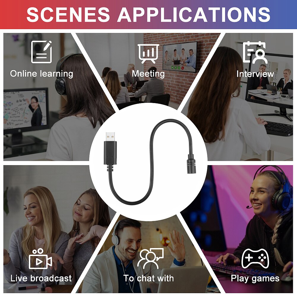 Flexible USB Microphone Noise Cancelling Mic Portable Studio Speech Audio External USB Microphone for PC Computer Laptop Mac