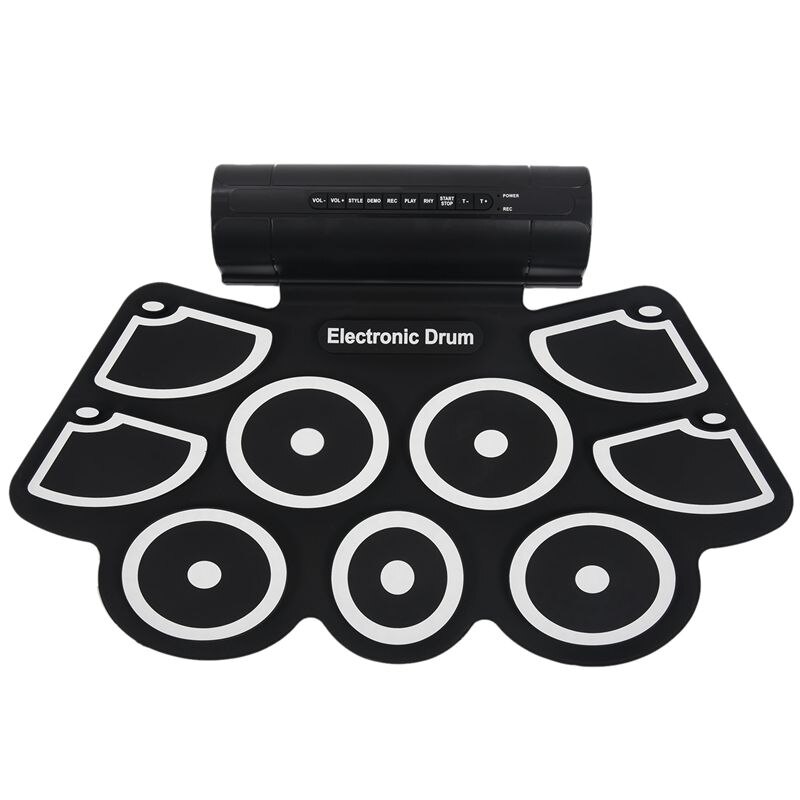 Portable Roll up Electronic USB MIDI Drum Set Kits 9 Pads Built-in Speakers Foot Pedals Drumsticks USB Cable For Practice: Default Title