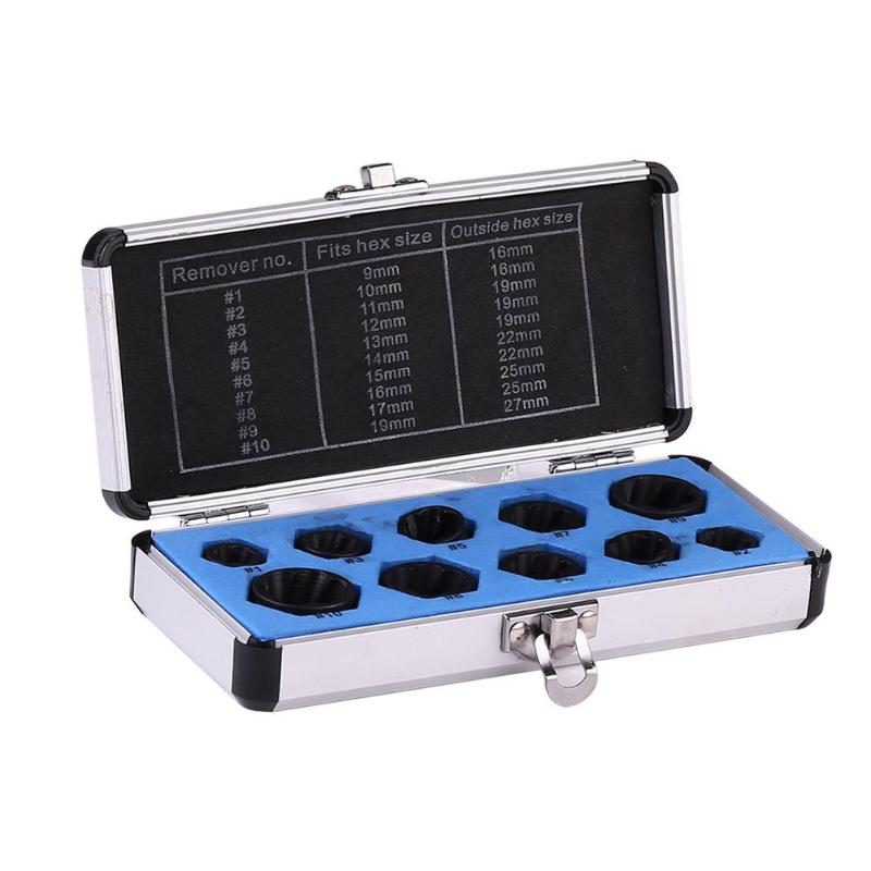 10pcs 9-19mm Damaged Nut Bolt Remover Kit Stud Extractor Broken Bolt Screw Remover Hand Tools Set Threading Tools Kit: 02