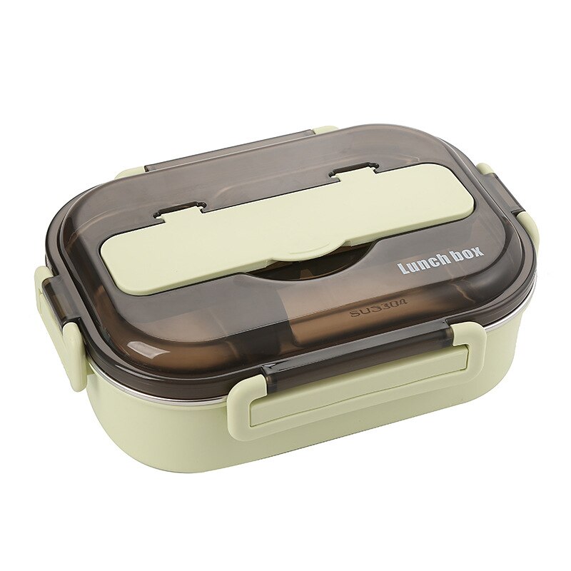 Insulated Lunch Box Kitchen Food Container Compartment Leakproof Stainless Steel Lunch Container With Spoons Chopsticks: Green / 4