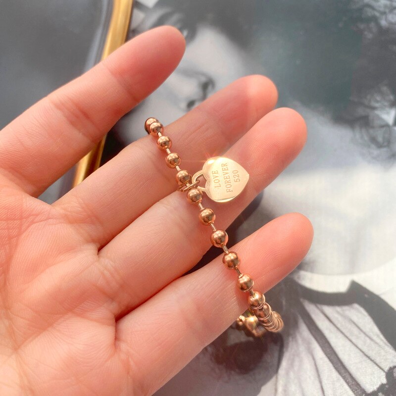 316L Roestvrij Stalen Armband Vrouwen Ronde Kralen Hartvormige Rose Goud Mode Armband, Sieraden Liefde Vrouwen Bracele