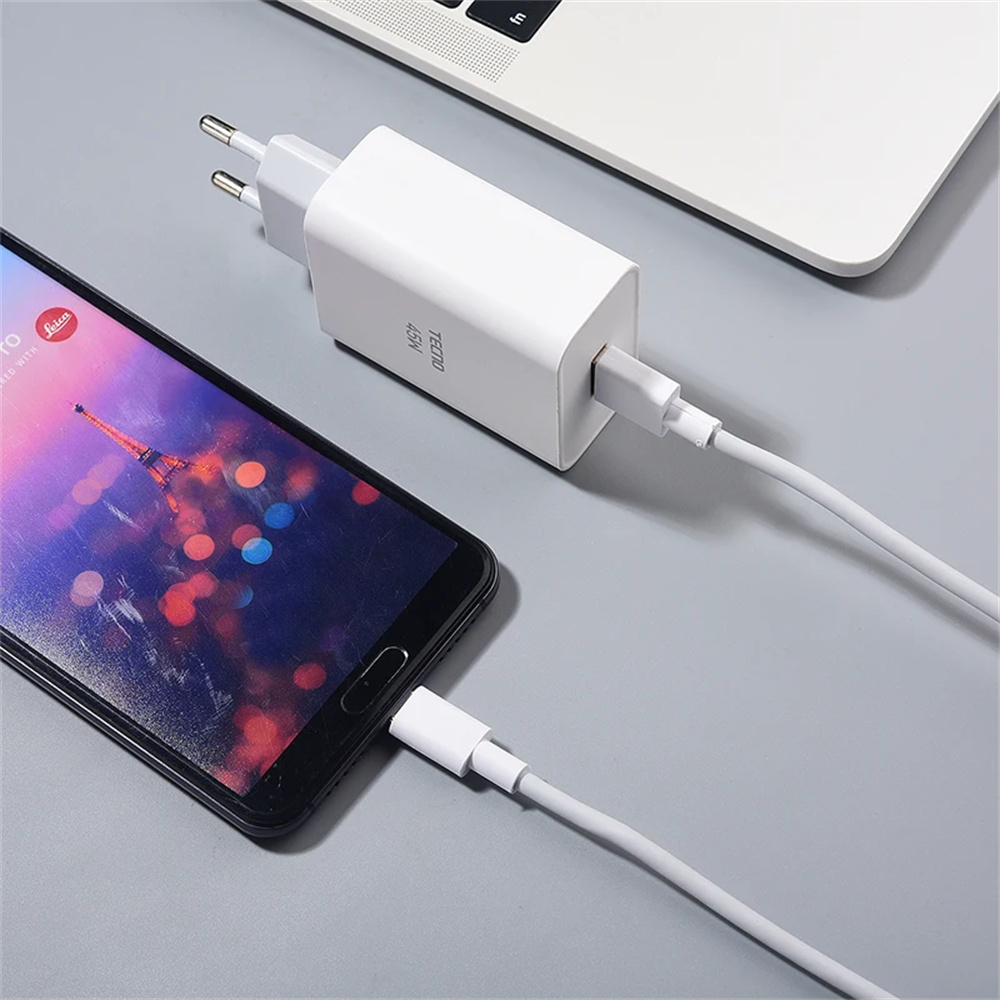 Tecno 45W Fast Charger EU Quick Charge Power Adapter USB Type C Cable For Tecno Spark 30 20 10 Pro+ Camon 20 30S 40 Pro Pova 6 5