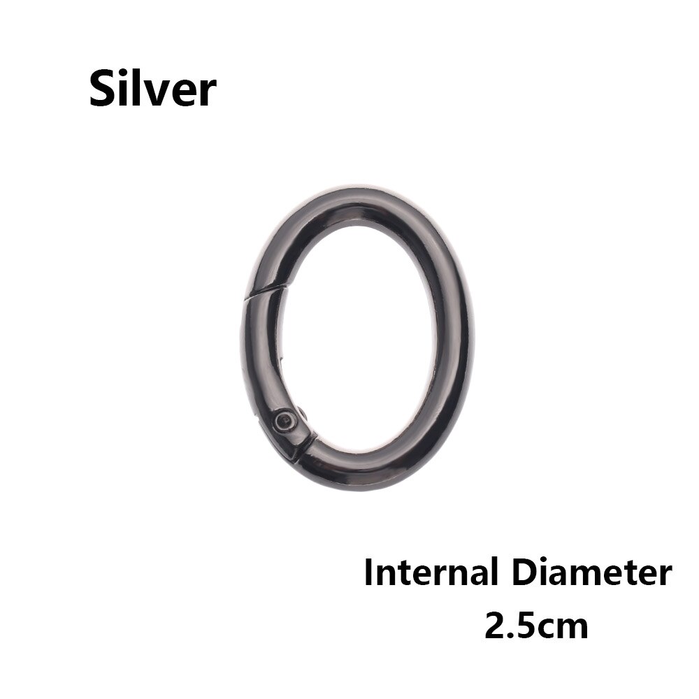 2PCS Zinc Alloy Plated Gate Spring Oval Ring Buckles Clips Carabiner Purses Handbags Oval Push Trigger Snap Hooks Carabiners: 2.5cm - silver