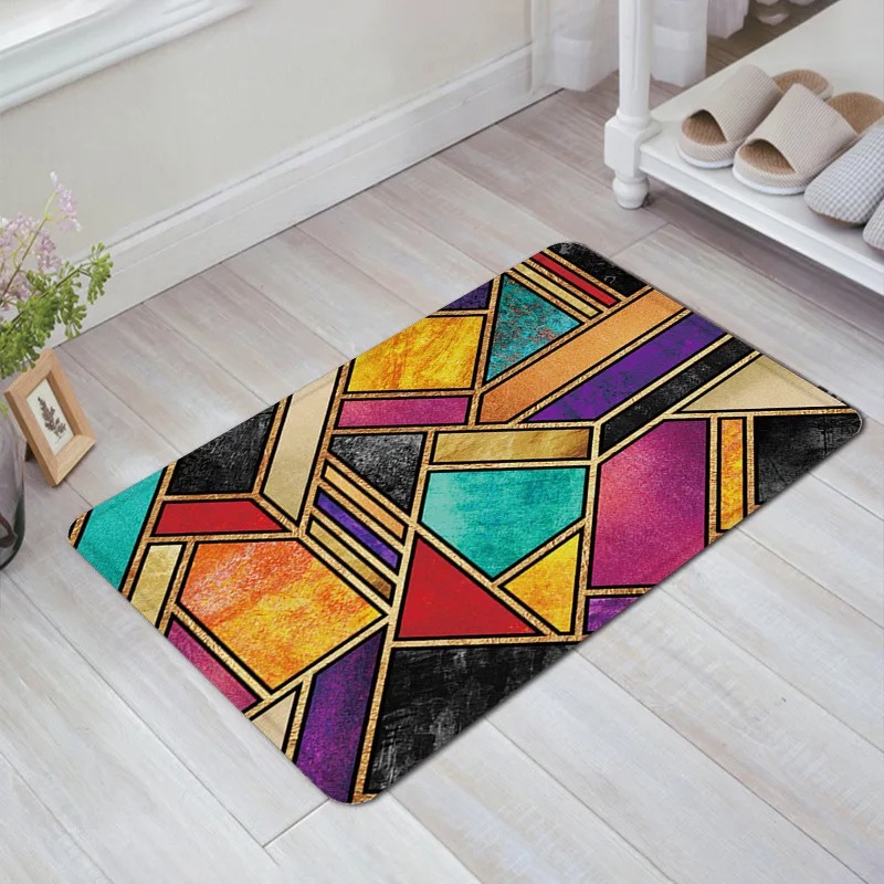 Alfombra de puerta con estampado geométrico, decoración para el hogar y el baño: 45x70cm / Verde