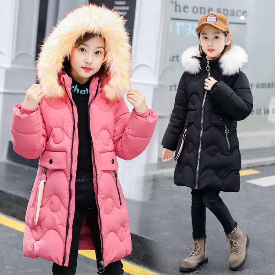 Neue Winter Warme Daunen Jacken für Mädchen Parka Jugendliche freundlicher Parkas Lange mit kapuze Mantel Kleidung einfarbig winddicht Mantel