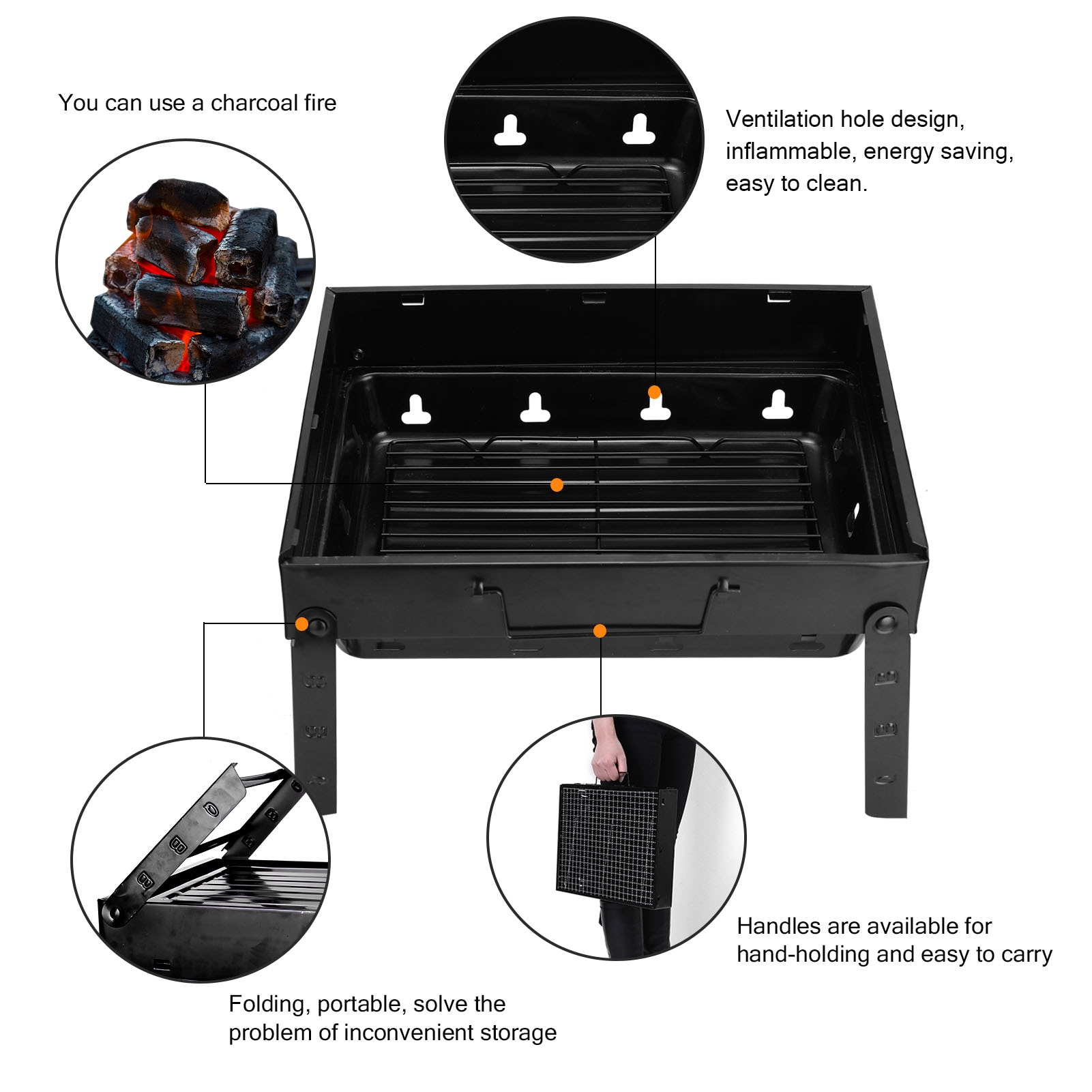 Thickened BBQ Portable Barbecue Oven Folding Home Grill Outdoor Black Steel Furnaces Outdoor Compact Grill Cooker
