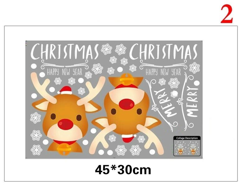 Söt älg jul väggdekaler fönster glas festival dekaler santa väggmålningar år juldekorationer för hem: 2