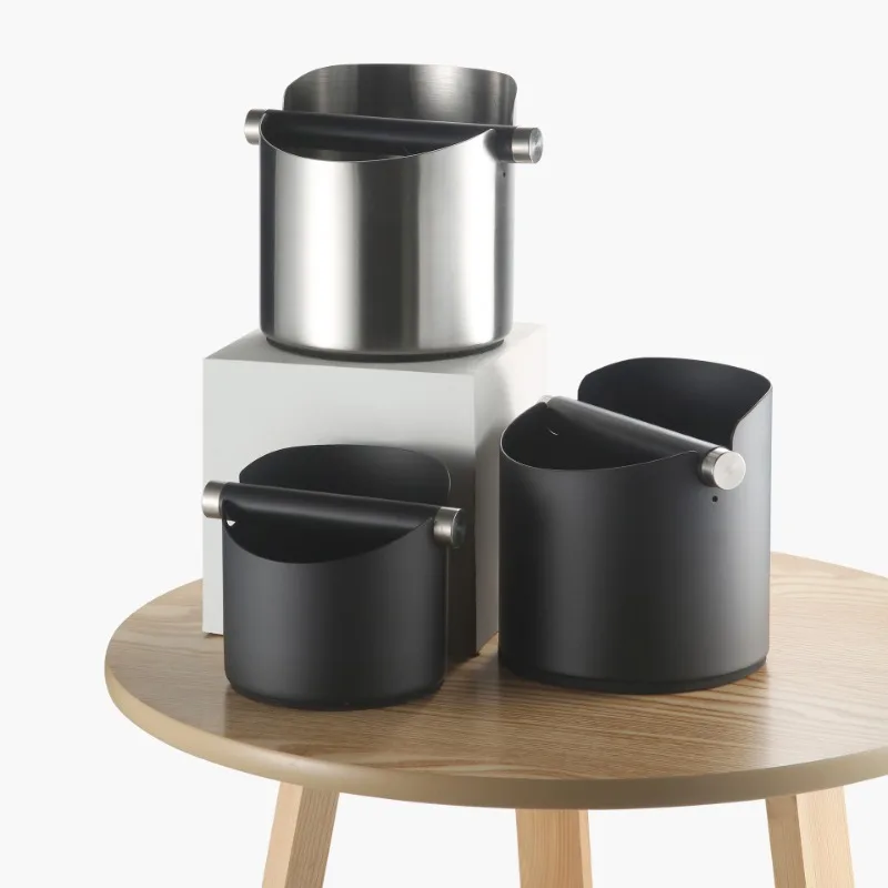 Lixeira de café com absorção de impacto de aço inoxidável, lata de lixo antiderrapante para café, haste móvel para moagem em pó