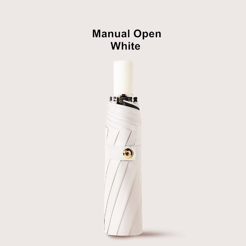 DMBRELLA Black coated 3 Fold UV Rain Women men Automatic windproof umbrellas male parasol Girls paraguas: Manual open-White