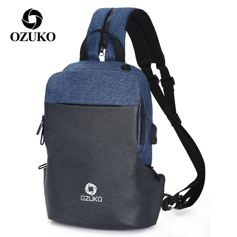 OZUKO hommes poitrine Pack étanche bandoulière sacs grande capacité poitrine sacs lambrissés poitrine sacs multifonction Sac à main: Blue