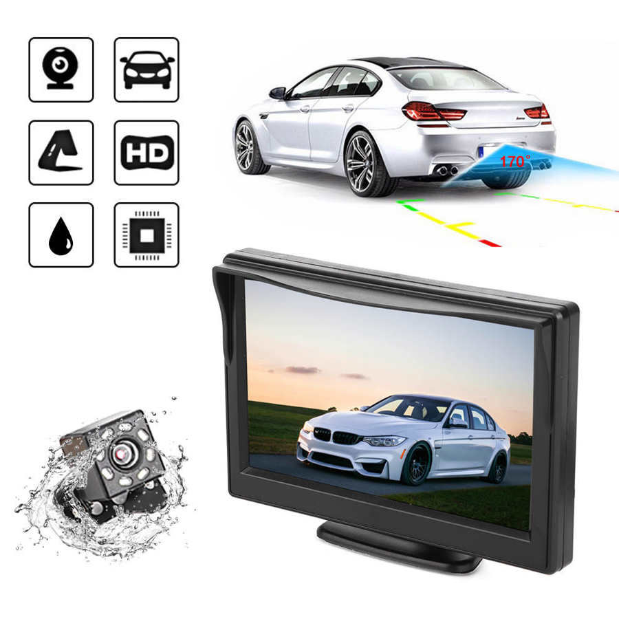 5 in Screen Monitor for Car TFT LCD Monitor 2CH Video Input with 8LEDs Night Vision Waterproof Camera