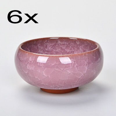 6 stk kung fu tekop sæt knitre glasur rejse kinesisk porcelæn tekop sæt keramisk keramik 30ml xmas: Lyserød