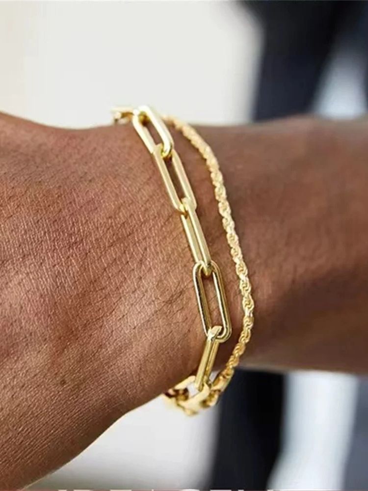 Meerlagige Titanium Stalen Ketting Armband Mannen Goud Kleur Twist Ketting Rvs Armband Party Sieraden Armband Voor Vrouwen: Default Title
