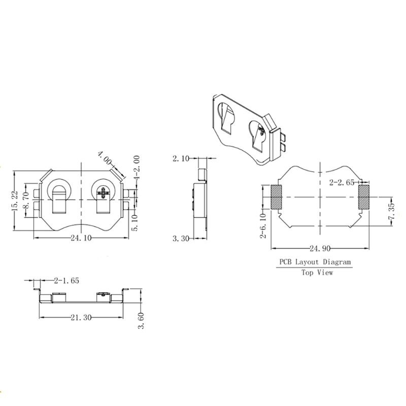 10 Stks/partij CR2032 2032 Batterij Knoopcel Houder Socket Case Batterij Houder TBH-CR2032-M04