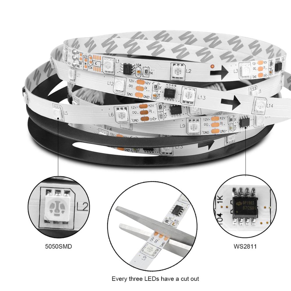 Dream Color Neon Light 1M-5M Tape 30 LEDs/M RGB Individually Addressable LED Light 2811 IC Smartled Pixel Light For TV Backlight