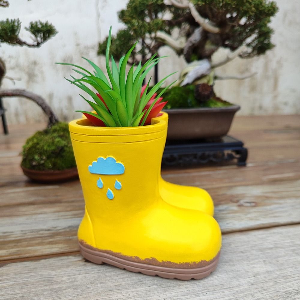 Garden Decoration Resin Rain Boot Planter Funny Decorative Hydroponic Flower Holder Crafts Vase Ornament Bonsai