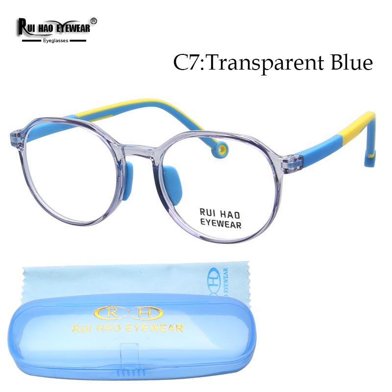 TR90 Kids Glasses Frame Myopia Prescription Eyewear Amblyopia Child Spectacle Student Eyeglasses Frame Boy Girl Glasses: C7 Transparent blue