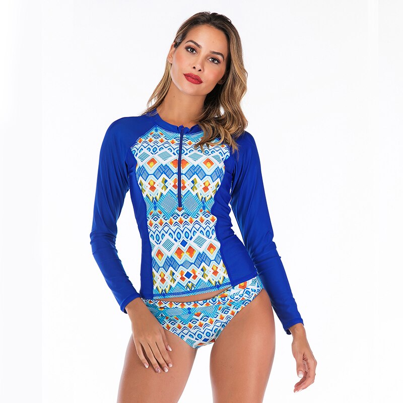 A maniche lunghe Costume Da Bagno Rashguard Surf Manica Lunga Costume Da Bagno Delle Donne Più Il Formato Manica Lunga Protezioni Costume Da Bagno Delle Donne del Vestito di Nuotata: 6605 / S