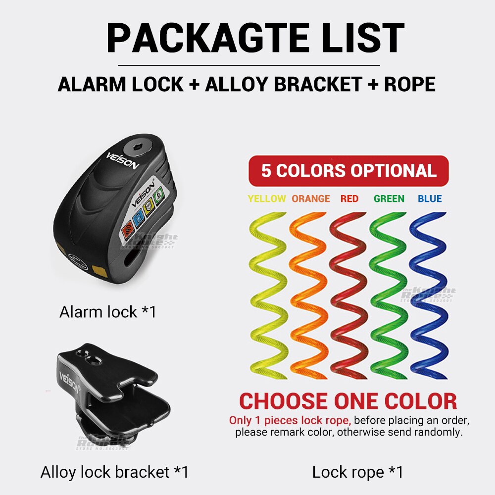 VEISON – alarme pour moto, cadenas étanche, pour Scooter, disque, antivol, accessoires: ALLOY BK D SET