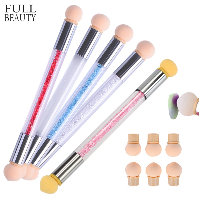 Full Beauty cepillo para uñas con gradiente de puntilla, esponja redonda para cabeza puntiaguda, accesorios para manicura artística con pintura de colores para recoger diamantes de imitación CH023