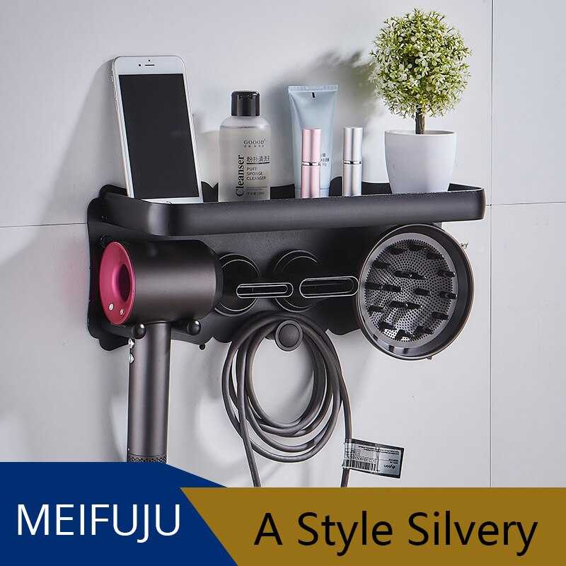 Zwart Föhn Houder Badkamer Planken Wall Mount Storgae Rack Badkamer Plank voor Dyson Supersonic föhn Houder Zilverachtige