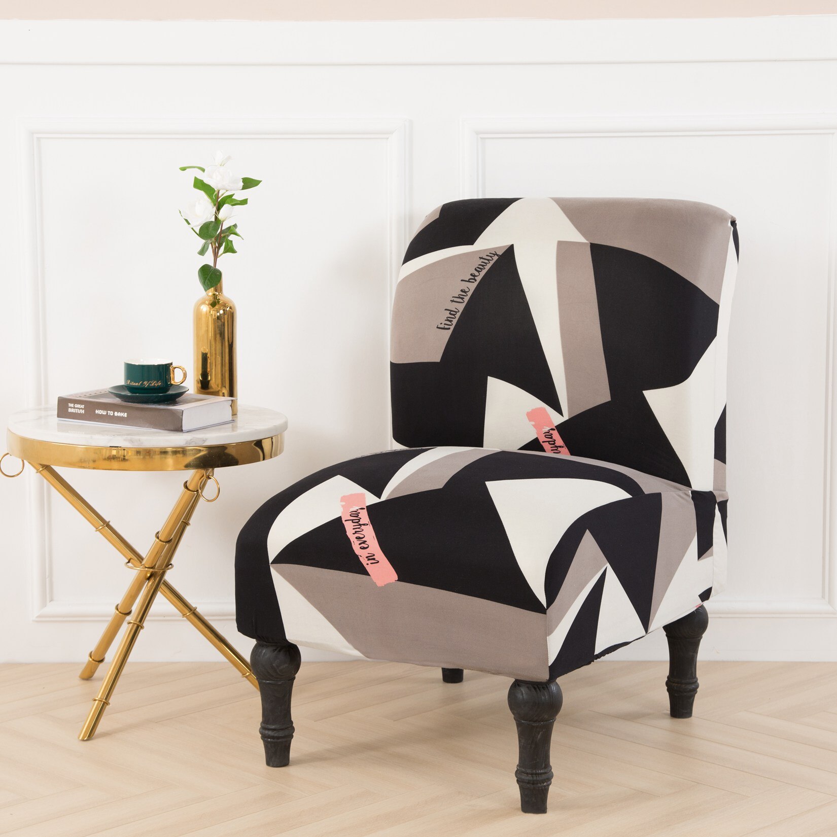 Armløs accent stol moderne stretch stol dækker spandex stol betræk til stue banket lænestol beskytter: E stolbetræk