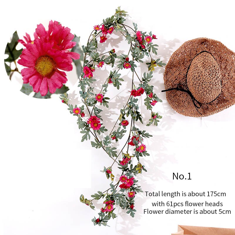 Guirnalda de girasoles amarilla Artificial, seda de flor de Margarita, enredadera colgante de ratán, hojas de Navidad, boda, decoración del hogar, follaje sintético: No.1