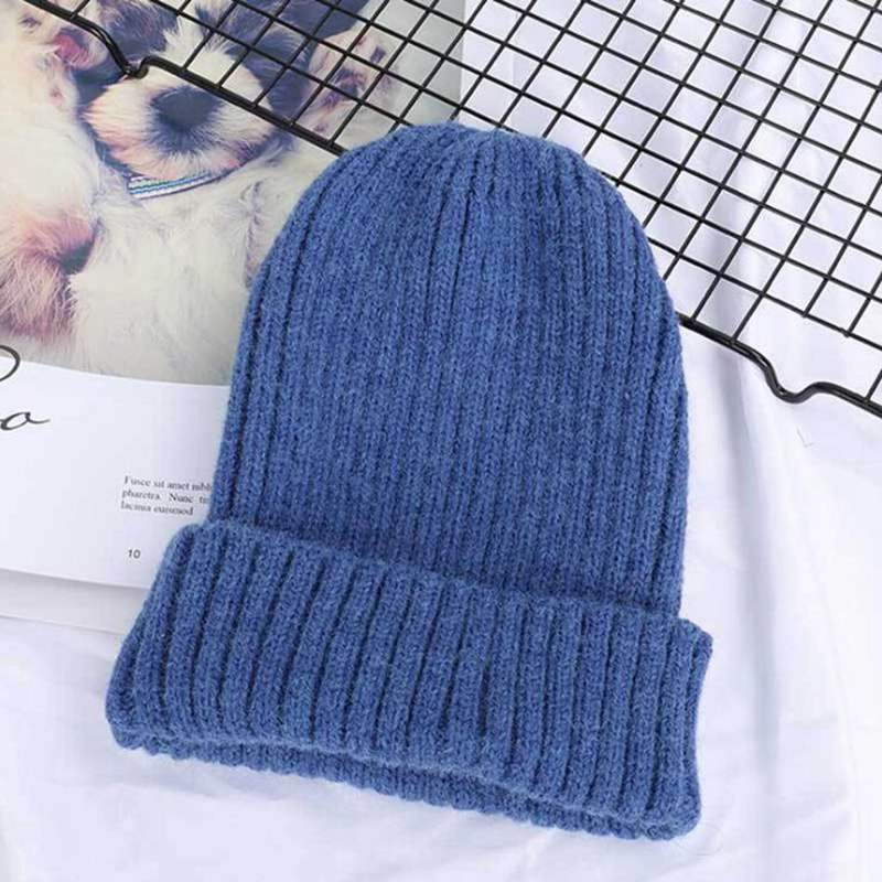 Winter Women Beanies Solid Color Soft Cotton Elastic Knitted Women Hat Girls Bonnet Female Cap: style 1 blue